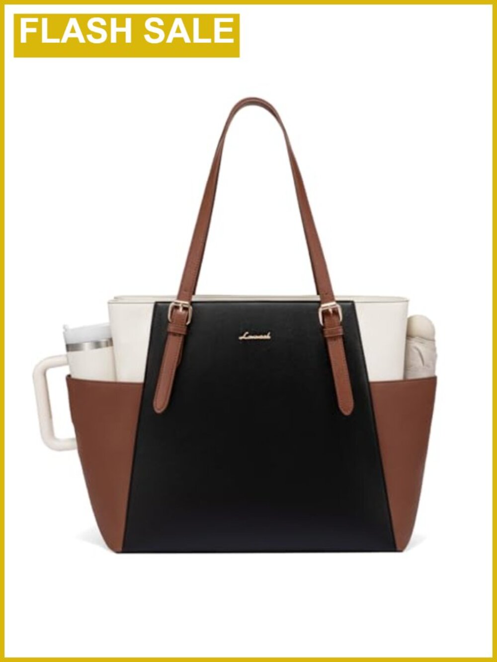 Genuine Leather Laptop Tote Bag Water Bottle Pocket 15.6 Inch Work Commuter